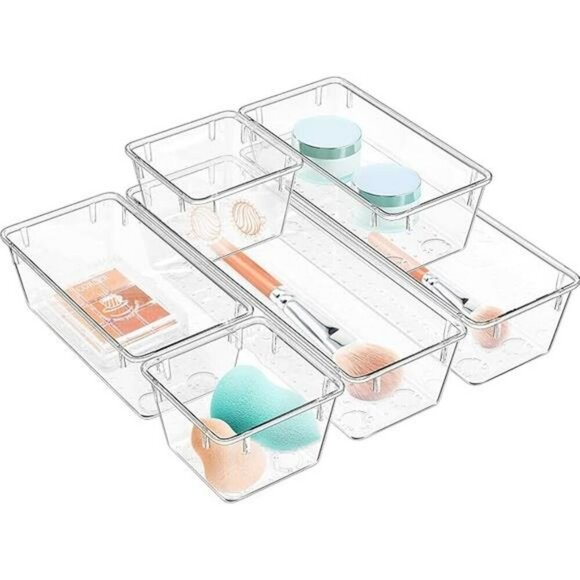 Clear Acrylic Drawer Organizer Set 6 Pack Makeup Jewelry Office Storage Bins - Picture 7 of 7